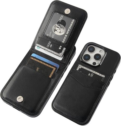 KIHUWEY Compatible with iPhone 16 Pro Case Wallet with Credit Card Holder, Flip Premium Leather Magnetic Clasp Kickstand Heavy Duty Protective Cover for iPhone 16 Pro 6.3 Inch (Black) in Kuwait