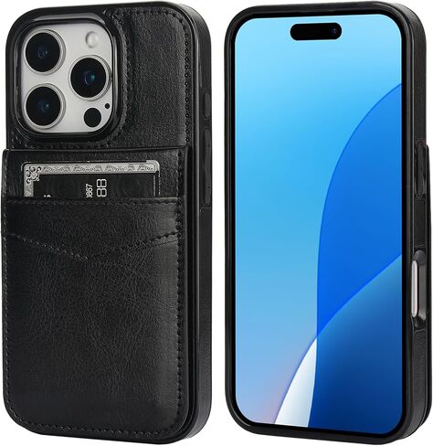 KIHUWEY Compatible with iPhone 16 Pro Case Wallet with Credit Card Holder, Flip Premium Leather Magnetic Clasp Kickstand Heavy Duty Protective Cover for iPhone 16 Pro 6.3 Inch (Black) in Kuwait