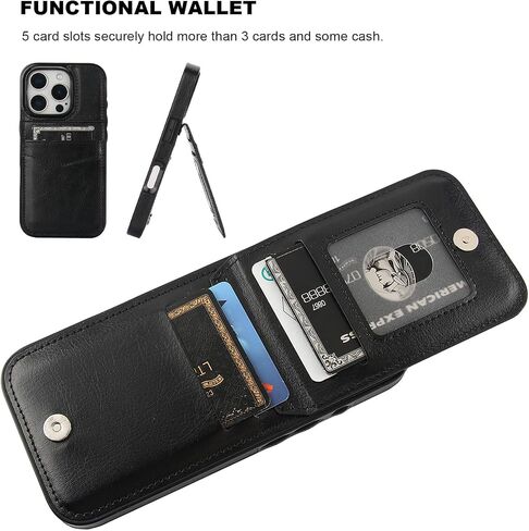 KIHUWEY Compatible with iPhone 16 Pro Case Wallet with Credit Card Holder, Flip Premium Leather Magnetic Clasp Kickstand Heavy Duty Protective Cover for iPhone 16 Pro 6.3 Inch (Black) in Kuwait