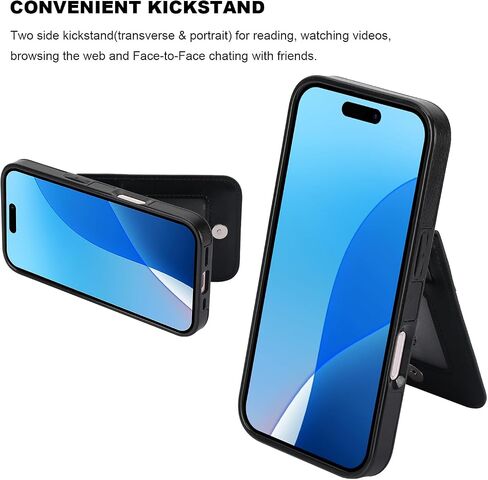 KIHUWEY Compatible with iPhone 16 Pro Case Wallet with Credit Card Holder, Flip Premium Leather Magnetic Clasp Kickstand Heavy Duty Protective Cover for iPhone 16 Pro 6.3 Inch (Black) in Kuwait