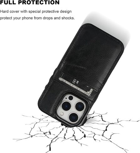 KIHUWEY Compatible with iPhone 16 Pro Case Wallet with Credit Card Holder, Flip Premium Leather Magnetic Clasp Kickstand Heavy Duty Protective Cover for iPhone 16 Pro 6.3 Inch (Black) in Kuwait
