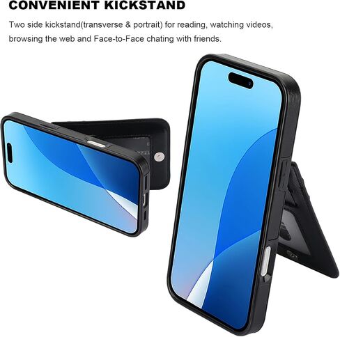 KIHUWEY لهاتف iPhone 16 Pro Max حافظة محفظة وحامل بطاقات بمسند، أسود | فتحات لبطاقات الائتمان، جلد البولي يوريثان، مشبك مغناطيسي، غطاء حماية شديد التحمل للرجال والنساء in Kuwait
