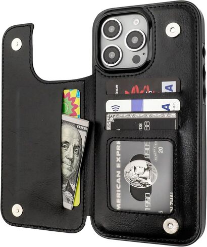 Compatible with iPhone 16 Pro Max Wallet Case with Card Holder, PU Leather Kickstand Card Slots Case, Double Magnetic Clasp and Durable Shockproof Cover 6.9 Inch (Black) in Saudi Arabia