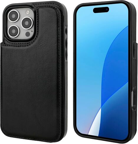 Compatible with iPhone 16 Pro Max Wallet Case with Card Holder, PU Leather Kickstand Card Slots Case, Double Magnetic Clasp and Durable Shockproof Cover 6.9 Inch (Black) in Saudi Arabia