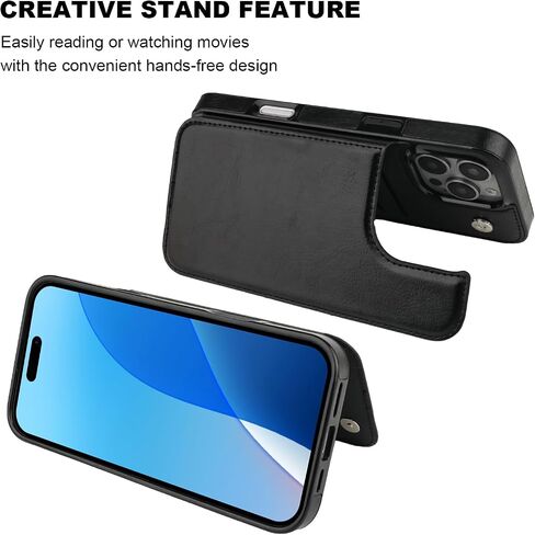 Compatible with iPhone 16 Pro Max Wallet Case with Card Holder, PU Leather Kickstand Card Slots Case, Double Magnetic Clasp and Durable Shockproof Cover 6.9 Inch (Black) in Saudi Arabia