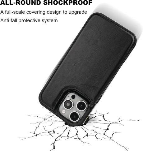 Compatible with iPhone 16 Pro Max Wallet Case with Card Holder, PU Leather Kickstand Card Slots Case, Double Magnetic Clasp and Durable Shockproof Cover 6.9 Inch (Black) in Saudi Arabia