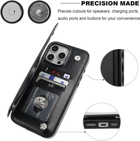 Compatible with iPhone 16 Pro Max Wallet Case with Card Holder, PU Leather Kickstand Card Slots Case, Double Magnetic Clasp and Durable Shockproof Cover 6.9 Inch (Black) in Saudi Arabia
