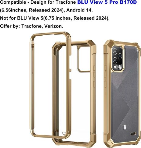 Ailiber for BLU View 5 Pro Case, BLU View5 Pro B170D Clear Phone Case, Transparent [Anti Yellowing], with [Screen Protector], Dual Layer Shockproof Bumper, Silicone Cell Phone Case-Gold in Kuwait