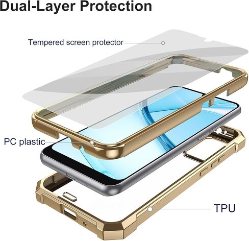 Ailiber for BLU View 5 Pro Case, BLU View5 Pro B170D Clear Phone Case, Transparent [Anti Yellowing], with [Screen Protector], Dual Layer Shockproof Bumper, Silicone Cell Phone Case-Gold in Kuwait
