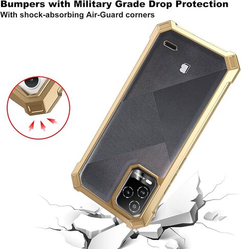Ailiber for BLU View 5 Pro Case, BLU View5 Pro B170D Clear Phone Case, Transparent [Anti Yellowing], with [Screen Protector], Dual Layer Shockproof Bumper, Silicone Cell Phone Case-Gold in Kuwait