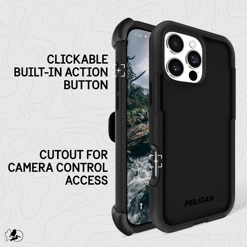 Pelican Shield iPhone 16 Pro Max Case [Compatible with MagSafe] Rugged Phone Case w/ 21ft Military-Grade Drop Protection - Heavy Duty Phone Cover w/Belt Clip Holster for iPhone 16 Pro Max - Carbon in Saudi Arabia