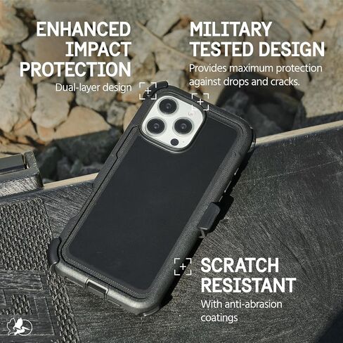 Pelican Shield iPhone 16 Pro Max Case [Compatible with MagSafe] Rugged Phone Case w/ 21ft Military-Grade Drop Protection - Heavy Duty Phone Cover w/Belt Clip Holster for iPhone 16 Pro Max - Carbon in Saudi Arabia