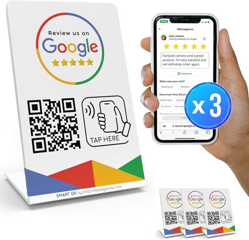 MESSAGENES Review Tap Stand for Google Reviews - 3-Stand - QR & Tap NFC Stand - Review Us on Google Tap Stand - iPhone & Android - Boost My Reviews Stand - Set Up at Home (3 Stands) in Saudi Arabia