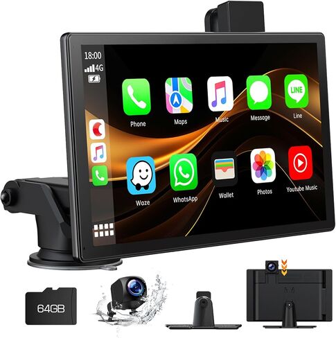 Volam 9'' Wireless Carplay Screen for Car with 2.5K Dash Cam, 1080p Backup Camera, Carplay Screen Compatible with Apple Android Auto, Mirror Link, Loop Recording, GPS Navigation, AUX/FM in Saudi Arabia