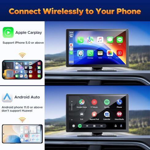 Volam 9'' Wireless Carplay Screen for Car with 2.5K Dash Cam, 1080p Backup Camera, Carplay Screen Compatible with Apple Android Auto, Mirror Link, Loop Recording, GPS Navigation, AUX/FM in Saudi Arabia