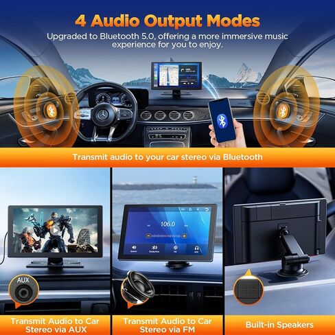 Volam 9'' Wireless Carplay Screen for Car with 2.5K Dash Cam, 1080p Backup Camera, Carplay Screen Compatible with Apple Android Auto, Mirror Link, Loop Recording, GPS Navigation, AUX/FM in Saudi Arabia