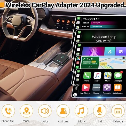 محول Carplay اللاسلكي لجهاز iPhone، يحول محول Carplay السلكي إلى لاسلكي لجهاز iPhone، توصيل التحكم اللاسلكي وتشغيل Carplay للسيارات من 2016 ولهاتف iPhone iOS 10+ in Kuwait