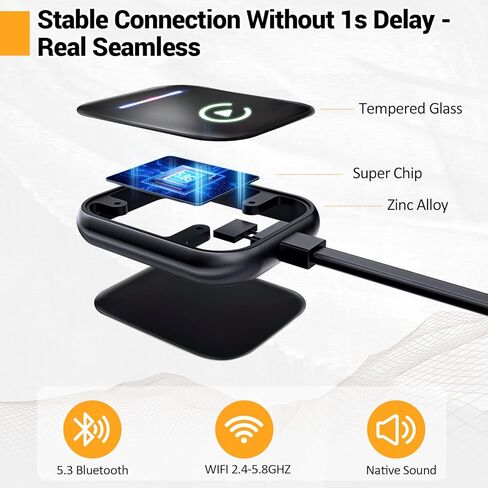 محول Carplay اللاسلكي لجهاز iPhone، يحول محول Carplay السلكي إلى لاسلكي لجهاز iPhone، توصيل التحكم اللاسلكي وتشغيل Carplay للسيارات من 2016 ولهاتف iPhone iOS 10+ in Kuwait