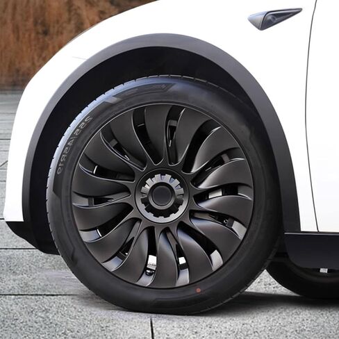 YIZBAP 4 قطع غطاء عجلة Tesla Model Y - أغطية إطار سوداء غير لامعة مقاس 19 بوصة (نمط UberTurbine) مناسبة لموديل 2020-2023 Y in Saudi Arabia