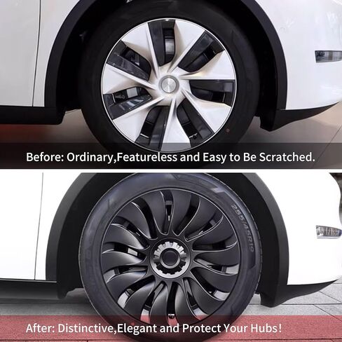 YIZBAP 4 قطع غطاء عجلة Tesla Model Y - أغطية إطار سوداء غير لامعة مقاس 19 بوصة (نمط UberTurbine) مناسبة لموديل 2020-2023 Y in Saudi Arabia