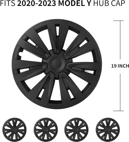 YIZBAP 4 قطع غطاء عجلة Tesla Model Y - أغطية إطار سوداء غير لامعة مقاس 19 بوصة (نمط UberTurbine) مناسبة لموديل 2020-2023 Y in Saudi Arabia