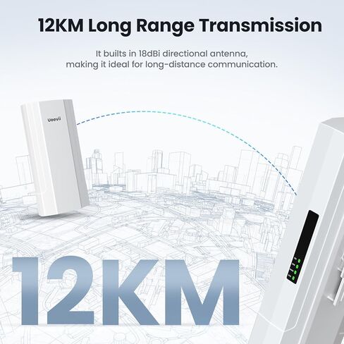 12KM Wireless Bridge,5.8G Long Range 900mbps Point to Point High-Speed Outdoor CPE with Double Gigabit Port,48V POE Power,Qualcomm Chip,18dBi Directional Antenna,IP65 Waterproof,2-Pack,UeeVii CPE12KM in Kuwait