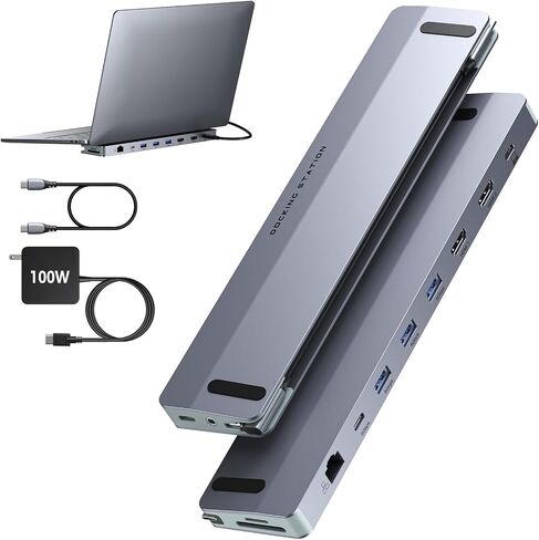 USB C Docking Station Dual Monitor with 100W Power Adapter: 12-in-1 Thunderbolt 3 | 4 Dock, Dual HDMI 4K@60Hz Max, with 2 Cables, for Windows Laptops HP, Dell, Lenovo, Surface, etc in Saudi Arabia