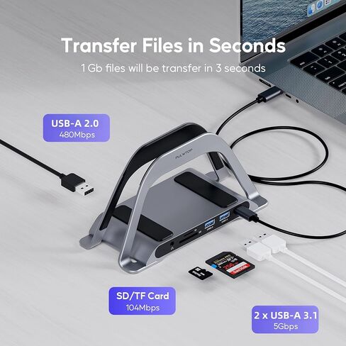 قاعدة شحن USB C لجهاز MacBook Air/Pro، قاعدة توصيل USB-C عمودية عالمية 10 في 1 مع HDMI 4K@30 هرتز، 3 × USB-A 5 جيجابت في الثانية/480 ميجابت في الثانية، SD/TF، ​​RJ45، 100 وات PD، صوت/ميكروفون 3.5 مم لـ MacBook Air/Pro أجهزة الكمبيوتر المحمولة اللوحية in Kuwait