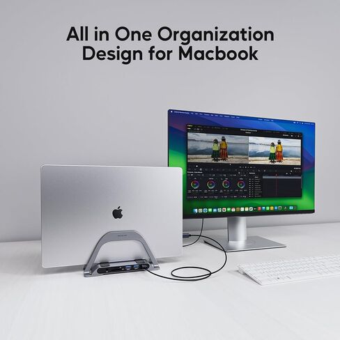 قاعدة شحن USB C لجهاز MacBook Air/Pro، قاعدة توصيل USB-C عمودية عالمية 10 في 1 مع HDMI 4K@30 هرتز، 3 × USB-A 5 جيجابت في الثانية/480 ميجابت في الثانية، SD/TF، ​​RJ45، 100 وات PD، صوت/ميكروفون 3.5 مم لـ MacBook Air/Pro أجهزة الكمبيوتر المحمولة اللوحية in Kuwait