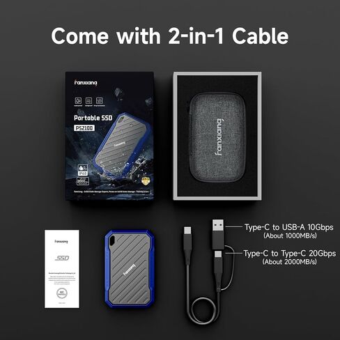 fanxiang Portable SSD 1TB External Hard Drive, Up to 2000MB/s USB 3.2 Gen2, IP68 Water and Dust Resistance, External Solid State Drive Reliable Storage for Gaming, Students, Professionals in Saudi Arabia