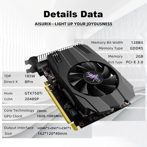GTX 750Ti Graphics Card, 2GB GDDR5 128bit Direct X12 640SP Gaming Video Card, PCI Express 3.0x16 Interface, HDMI, DVI-D, VGA, Single Fan, Low Power GPU for Working Gaming in Kuwait