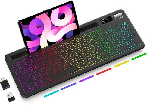لوحة مفاتيح لاسلكية RGB بإضاءة خلفية 7 ألوان، لوحة مفاتيح كمبيوتر مع مفاتيح مقص صامتة، لوحة مفاتيح مضيئة قابلة لإعادة الشحن مع حامل الهاتف اللوحي، فكرة للمكتب والمدرسة والعمل in Kuwait