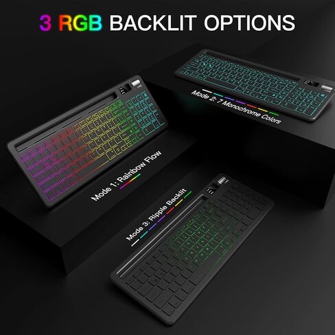 لوحة مفاتيح لاسلكية RGB بإضاءة خلفية 7 ألوان، لوحة مفاتيح كمبيوتر مع مفاتيح مقص صامتة، لوحة مفاتيح مضيئة قابلة لإعادة الشحن مع حامل الهاتف اللوحي، فكرة للمكتب والمدرسة والعمل in Kuwait