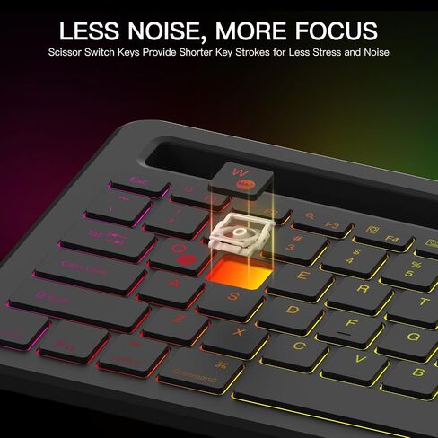 لوحة مفاتيح لاسلكية RGB بإضاءة خلفية 7 ألوان، لوحة مفاتيح كمبيوتر مع مفاتيح مقص صامتة، لوحة مفاتيح مضيئة قابلة لإعادة الشحن مع حامل الهاتف اللوحي، فكرة للمكتب والمدرسة والعمل in Kuwait