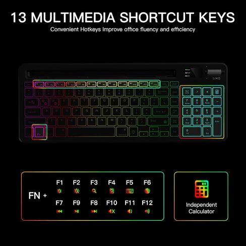 لوحة مفاتيح لاسلكية RGB بإضاءة خلفية 7 ألوان، لوحة مفاتيح كمبيوتر مع مفاتيح مقص صامتة، لوحة مفاتيح مضيئة قابلة لإعادة الشحن مع حامل الهاتف اللوحي، فكرة للمكتب والمدرسة والعمل in Kuwait