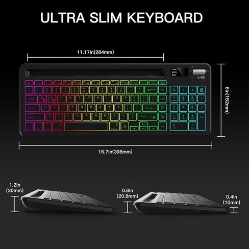 لوحة مفاتيح لاسلكية RGB بإضاءة خلفية 7 ألوان، لوحة مفاتيح كمبيوتر مع مفاتيح مقص صامتة، لوحة مفاتيح مضيئة قابلة لإعادة الشحن مع حامل الهاتف اللوحي، فكرة للمكتب والمدرسة والعمل in Kuwait