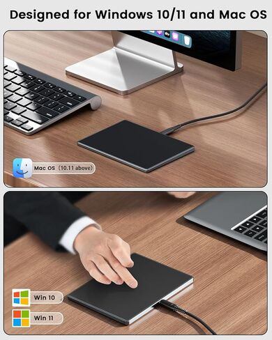 لوحة تتبع مطورة من Seenda، سطح زجاجي أملس مع اللمس المتعدد، لوحة لمس سلكية USB نحيفة من الألومنيوم Win/Mac مع ملاحة عالية الدقة لأجهزة الكمبيوتر التي تعمل بنظام Windows 10/11 وiMac، MacBook Air/Pro، أسود in Kuwait