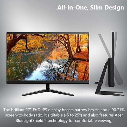 Acer Aspire C27-1800-UR12 AIO Desktop | 27" Full HD IPS Display | Intel Core i5-12450H | Intel UHD Graphics | 16GB DDR4 | 1TB PCIe Gen 4 SSD | Intel Wireless Wi-Fi 6E | Wireless Keyboard & Mouse in Saudi Arabia