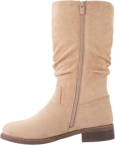 حذاء مسطح من Shoe'N Tale مترهل لمنتصف الساق للنساء يسحب على مقدمة مستديرة وسحاب جانبي للخريف والشتاء، حذاء مريح على الموضة in Saudi Arabia