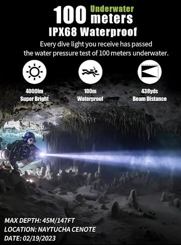 PFSN Dive Light Scuba Diving Flashlight 12000 Lumens, DF12 Professional Wide Beam Underwater Flashlight IPX68 Waterproof, 20 Hours Battery Life, Rechargeable LED Torch Best Gear for Snorkeling Caving in Saudi Arabia