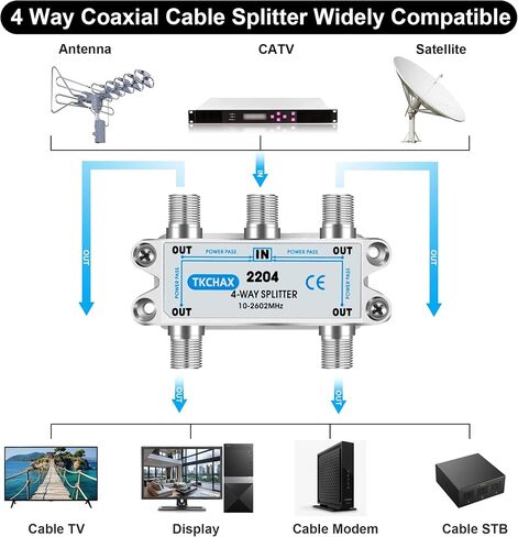 Coaxial Cable Splitter,Support 10-2602MHz,RG6 RG59 Coax Compatible,Work with MoCA2.5 and MoCA3.0, CATV, Satellite TV, Antenna, HDTV and High Speed Internet (6 Way Coaxial Cable Splitter) in Kuwait
