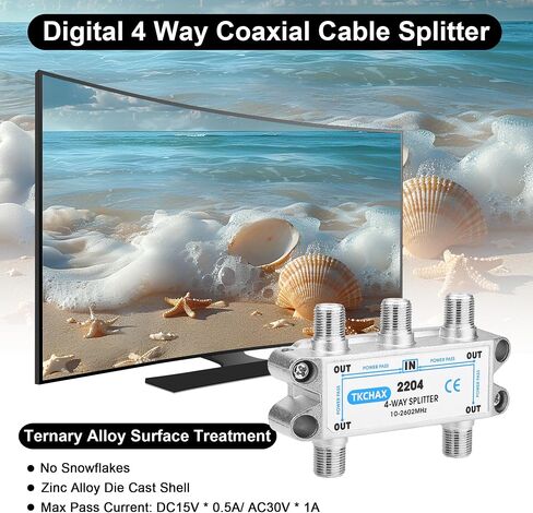 Coaxial Cable Splitter,Support 10-2602MHz,RG6 RG59 Coax Compatible,Work with MoCA2.5 and MoCA3.0, CATV, Satellite TV, Antenna, HDTV and High Speed Internet (6 Way Coaxial Cable Splitter) in Kuwait