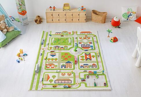 سجادة لعب IVI ثلاثية الأبعاد مقاس 71 × 52.5 بوصة سجادة أرضية تعليمية ناعمة لحركة المرور باللون الأخضر لغرفة النوم أو غرفة الأطفال أو غرفة اللعب، كبيرة in Kuwait