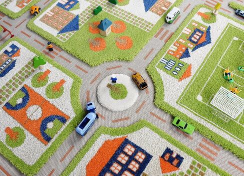 سجادة لعب IVI ثلاثية الأبعاد مقاس 71 × 52.5 بوصة سجادة أرضية تعليمية ناعمة لحركة المرور باللون الأخضر لغرفة النوم أو غرفة الأطفال أو غرفة اللعب، كبيرة in Kuwait