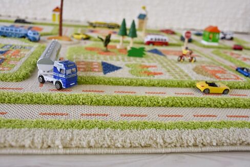 سجادة لعب IVI ثلاثية الأبعاد مقاس 71 × 52.5 بوصة سجادة أرضية تعليمية ناعمة لحركة المرور باللون الأخضر لغرفة النوم أو غرفة الأطفال أو غرفة اللعب، كبيرة in Kuwait