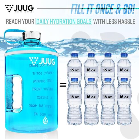 زجاجة مياه سعة 1 جالون من JUUG مع أوقات للشرب - إبريق ماء جالون بمقبض - زجاجة خالية من البيسفينول A مانعة للتسرب سعة 128 أونصة للياقة البدنية في صالة الألعاب الرياضية - زجاجة مياه سعة جالون واحد مع علامات وقت تحفيزية in Saudi Arabia