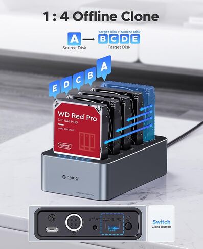 ORICO USB 3.0 Hard Drive Docking Station Aluminum 5 Bay Hard Drive Cloner/Duplicate USB 3.2 Gen 1 for 2.5''/3.5'' SSD HDD Up to 20TB-6656C3 in Saudi Arabia