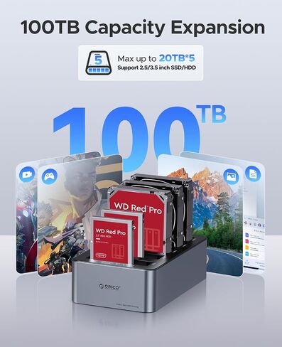 ORICO USB 3.0 Hard Drive Docking Station Aluminum 5 Bay Hard Drive Cloner/Duplicate USB 3.2 Gen 1 for 2.5''/3.5'' SSD HDD Up to 20TB-6656C3 in Saudi Arabia