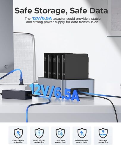ORICO USB 3.0 Hard Drive Docking Station Aluminum 5 Bay Hard Drive Cloner/Duplicate USB 3.2 Gen 1 for 2.5''/3.5'' SSD HDD Up to 20TB-6656C3 in Saudi Arabia