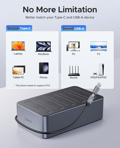ORICO USB 3.0 Hard Drive Docking Station Aluminum 5 Bay Hard Drive Cloner/Duplicate USB 3.2 Gen 1 for 2.5''/3.5'' SSD HDD Up to 20TB-6656C3 in Saudi Arabia